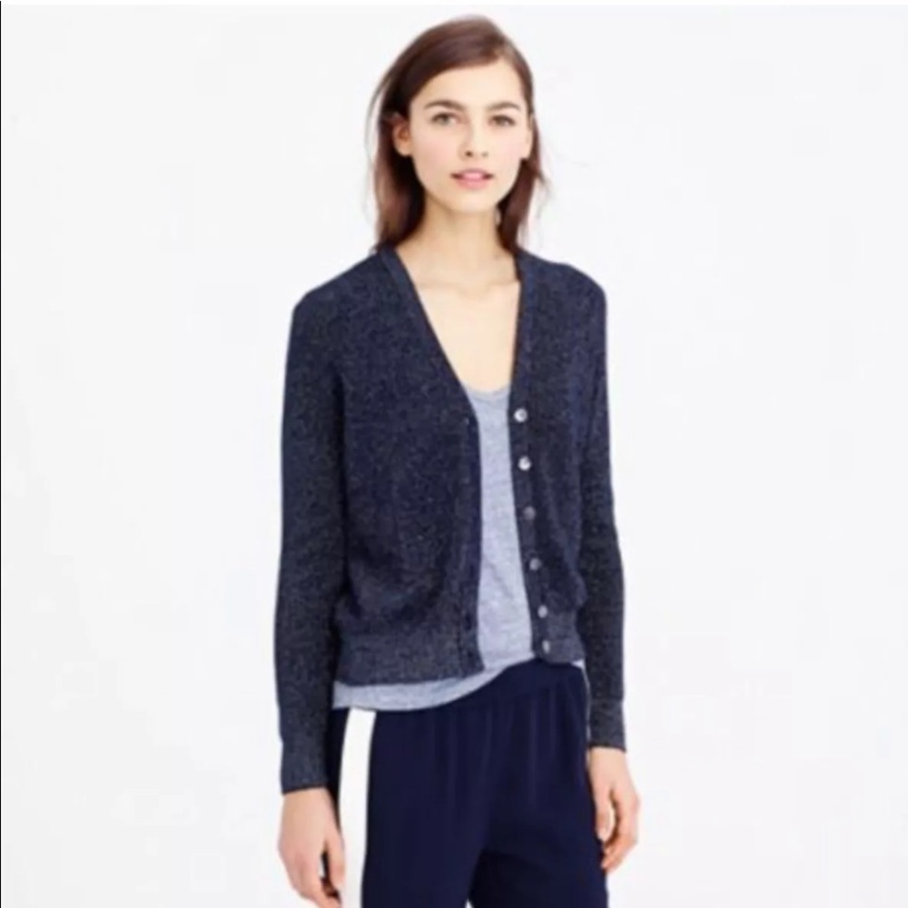 JCrew navy metallic cardigan